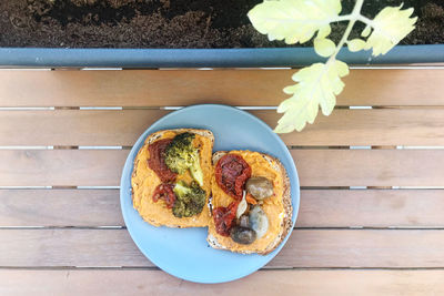 High angle view of breakfast on table