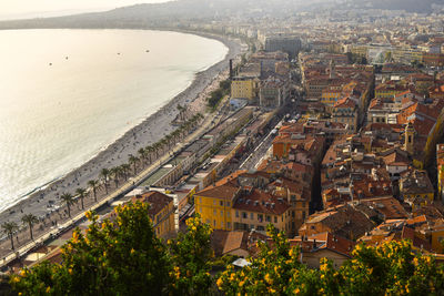 French riviera. panoramic cityscape view on promenade des anglais from castle hill, nice, france. 