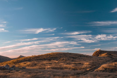 Scenic view of field against sky during sunset