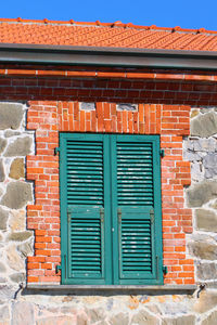 Closed door of building