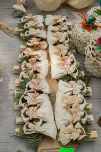 High angle view of vegetables on table