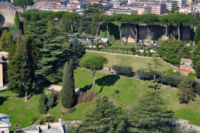 Aerial drone view of the vatican gardens and buildings of rome