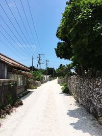 Empty road amidst buildings against clear sky