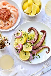 High angle view of breakfast served on table