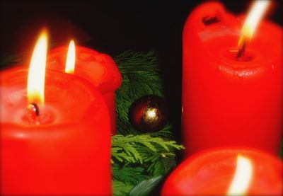 Close-up of lit tea light candle