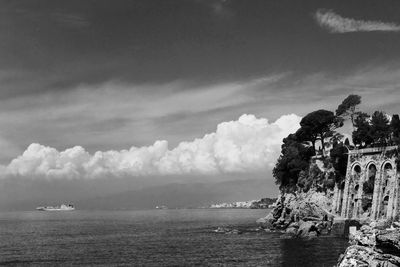 Scenic view of sea against cloudy sky