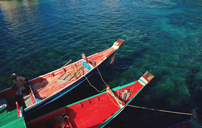 High angle view of fishing boats on sea