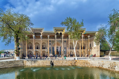 Fountain in front of historic building