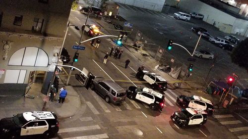 High angle view of vehicles on road