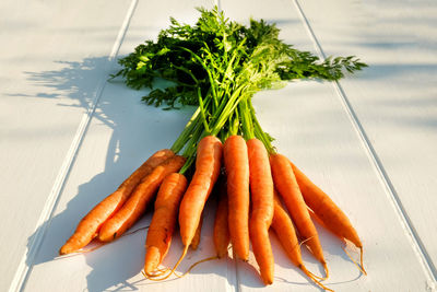 High angle view of vegetables on table