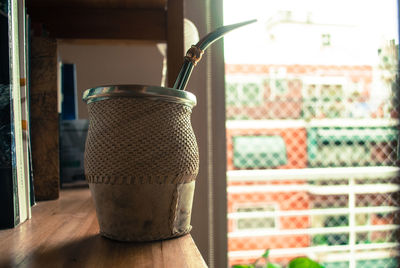 Close-up of jar on table