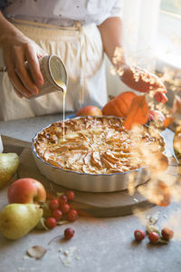 Diy home cooking concept. woman made apple pie 