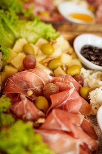 Close-up of food in wooden basket