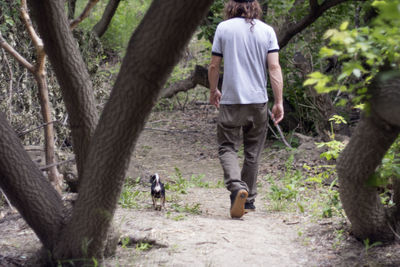 Rear view of man standing in forest