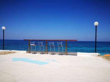 Scenic view of sea against clear blue sky