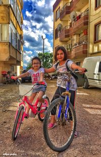 People riding bicycle on road