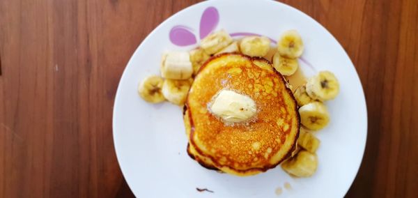 High angle view of breakfast served on table