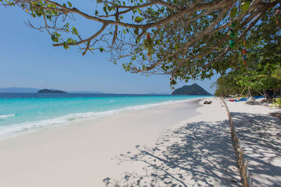 Scenic view of beach against clear sky