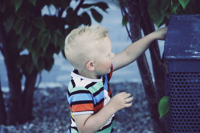 Side view of cute boy