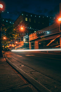 Light trails on city street at night