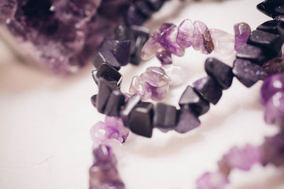 Close-up of semiprecious stones on table