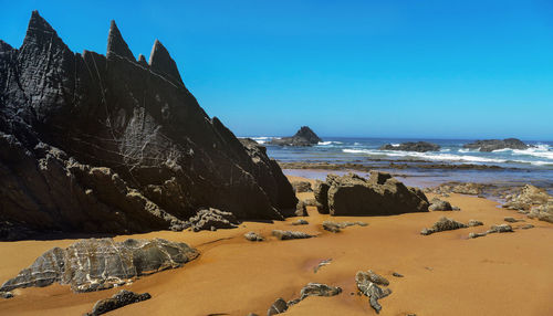 Scenic view of sea against clear blue sky