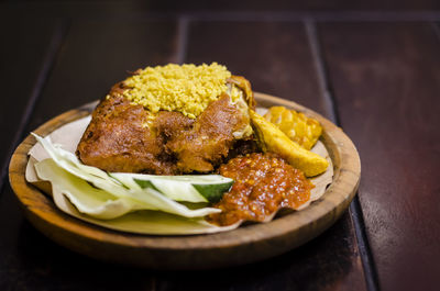 Close-up of fried chicken on plate