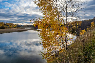 Scenic view of lake against sky during autumn