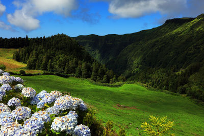 Scenic view of mountains against sky