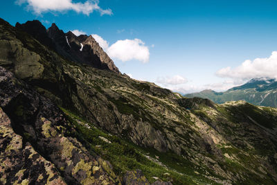 Scenic view of rocky mountains against sky