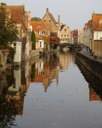 Reflection of buildings in puddle