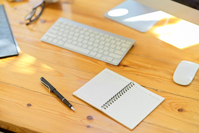 High angle view of objects on table