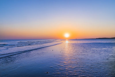 Scenic view of sea against clear sky during sunset