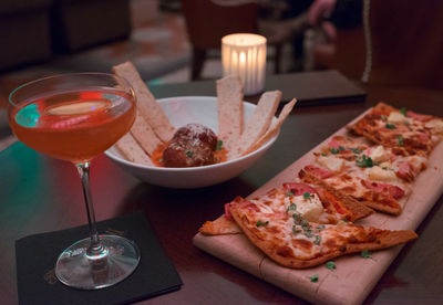 Meal served with drink on table