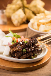 Close-up of food in plate on table