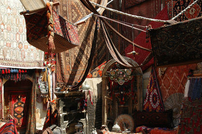 Low angle view of lanterns hanging in building