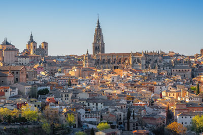 High angle view of buildings in city