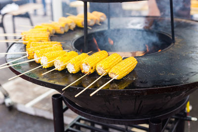 Close-up of meat on barbecue grill