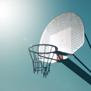 Low angle view of basketball hoop against clear sky