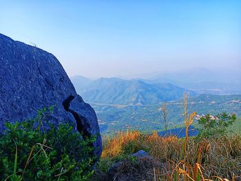 Scenic view of mountains against clear sky