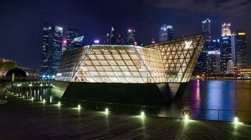 Illuminated buildings in city at night