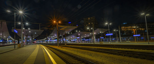 Railroad tracks at night