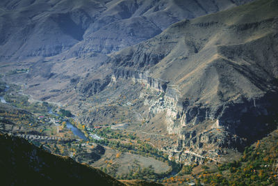 High angle view of mountains. view to vardzia in georgia