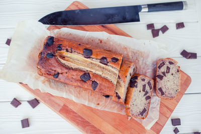 High angle view of bread in plate on table