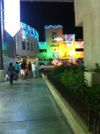 People in illuminated city at night