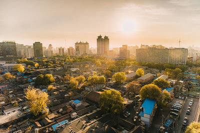 Cityscape against clear sky