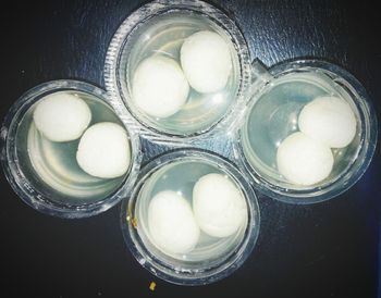 High angle view of eggs in container