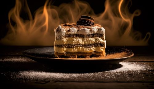 Close-up of dessert in plate on table