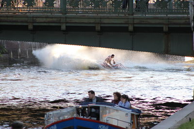 High angle view of man standing in water