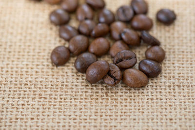 High angle view of coffee beans on table